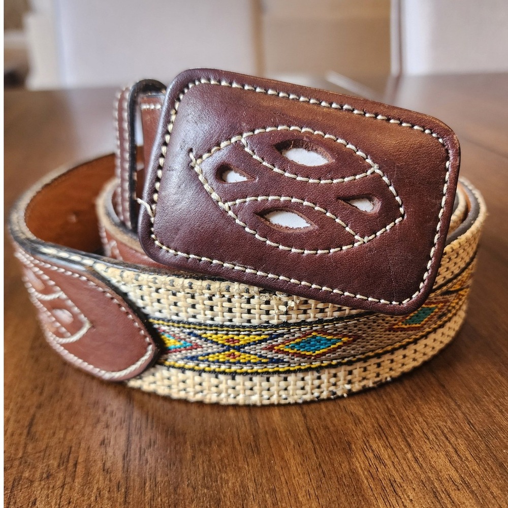 Orona 3D Belt Co 44 Western Arrow Embroidered Canvas Leather Belt Mexico. Rodeo